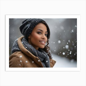Beautiful African American Woman In Winter 2 Art Print