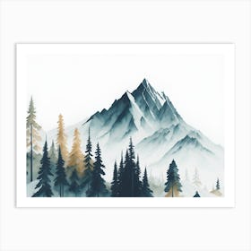 Mountain And Forest In Minimalist Watercolor Horizontal Composition 50 Art Print