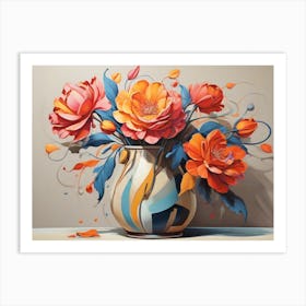 Orange Flowers In A Vase Art Print