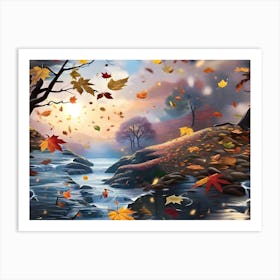 Autumn Leaves In The River Art Print