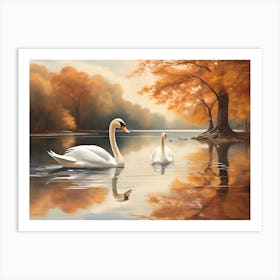 Two Swans On The Lake Paintings Art Print Art Print