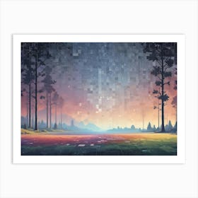 Digital Art Of A Forest Scene With Tall Trees And A Misty Atmosphere Art Print