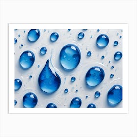 Abstract Blue Water Drops On White Background Art Print