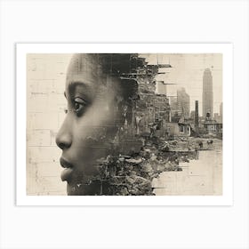 Temporal Resonances: A Conceptual Art Collection. Woman'S Face 1 Art Print