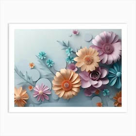 Colored 3d With Floral Designs and Circles Set Against a Light Gray Background Art Print