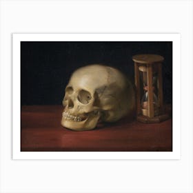 Skull and Hourglass, circa 1814. Painted by Christian Albrecht Jensen | HD Remastered Perfect Reproduction | Gloomy Vintage Skull Gothic Painting Art Print