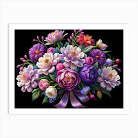 Colorful Bouquet Of Flowers With A Purple Ribbon Art Print