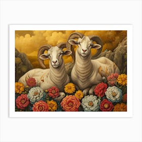 Floral Animal Illustration Ram 1 Art Print