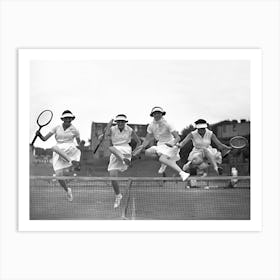 Women Playing Tennis, Black and White Old Photo, Vintage Tennis Art Art Print