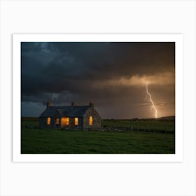 Lightning Over A Cottage Art Print