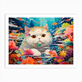 Exotic Shorthair Cat Swimming In The Sea Art Print