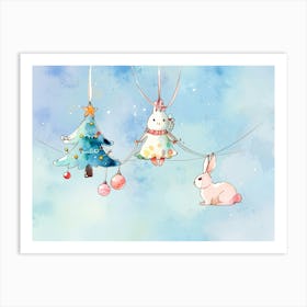 Watercolor Christmas Bunny 1 Art Print