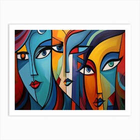 Three Men And Women With Different Shapes Of Faces Art Print