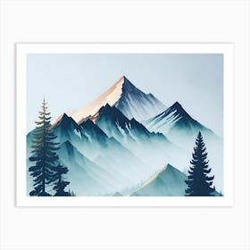 Mountain And Forest In Minimalist Watercolor Horizontal Composition 420 Art Print