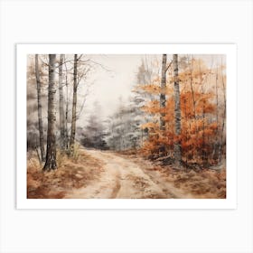 A Painting Of Country Road Through Woods In Autumn 46 Art Print