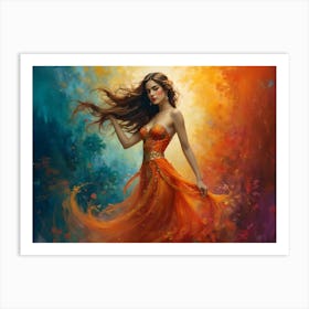 Woman In An Orange Dress Art Print