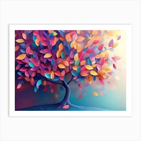 Colorful Tree with Leaves on Hanging Branches Illustration 2 Art Print