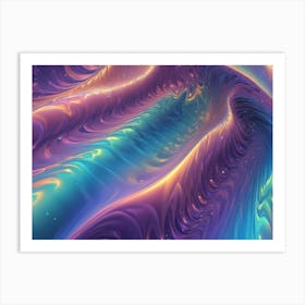 Abstract Image With Flowing, Iridescent Waves Of Color In Shades Of Purple, Turquoise, And Golden Art Print