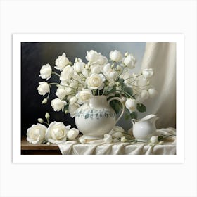 White Roses In A Vase 2 Art Print