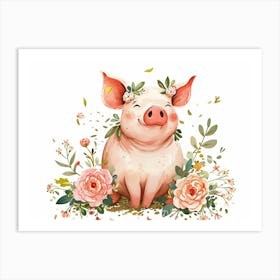 Little Floral Pig 1 Art Print