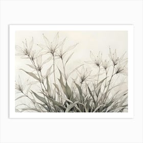 A Black And White Illustration Of A Cluster Of Delicate Flowers Art Print