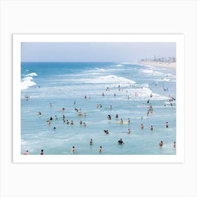 People Swimming In The Ocean, Praia Huntington, California Art Print