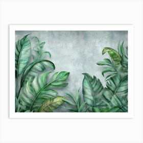 Tropical Leaves On a Gray Background Art Print