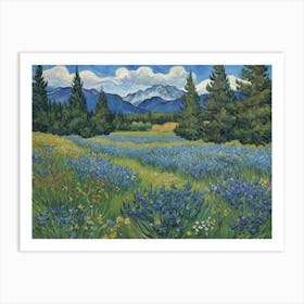 Emerald Fields and Towering Summits Wildflower Meadow Art Print