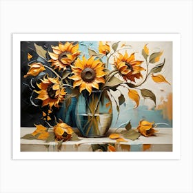 Sunflowers In A Vase Abstract Art Print