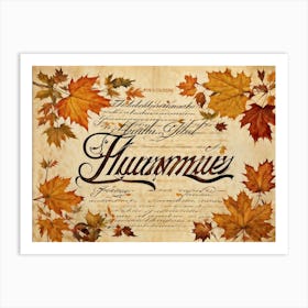 An Autumny Vintage Greeting For Thanksgiving The Text Swirling In The Form Of Autumnal Calligraphy (2) Art Print