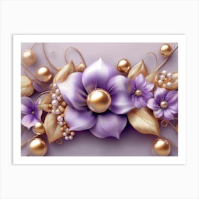 Purple Flowers With Pearls 2 Art Print