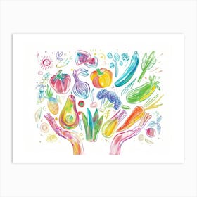 Colorful Fruits And Vegetables Art Print