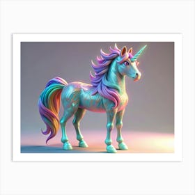 Rainbow Colored Unicorn With A Pink Mane Art Print