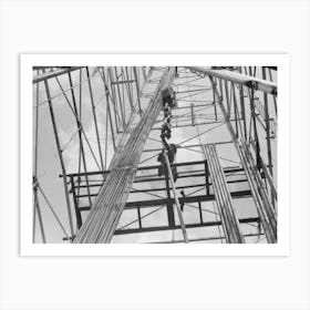 Untitled Photo, Possibly Related To Looking Up In An Oil Derrick, Roughneck Inserting Lengths Of Pipe Into The Eleva Art Print