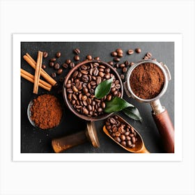 Coffee Beans And Spices— coffee poster, kitchen art print, kitchen wall decor, coffee quote, motivational poster Art Print