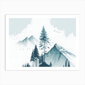 Mountain And Forest In Minimalist Watercolor Horizontal Composition 36 Art Print