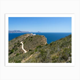 Mountain peak with lighthouse on the Mediterranean coast Art Print