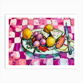 Mediterranean Platter Pink Checkerboard 3 Art Print