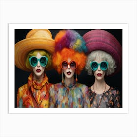 Women Wearing Colored Hats Glasses And Hats 1 Art Print