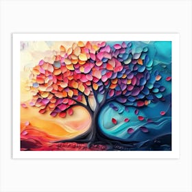 Colorful Tree with Multicolor Leaves Illustration 1 Art Print