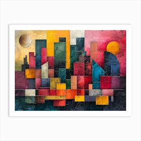 Colorful Cityscape, Cubism Art Print