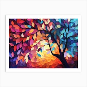 Colorful Tree with Vibrant Leaves Hanging Branches Art Print