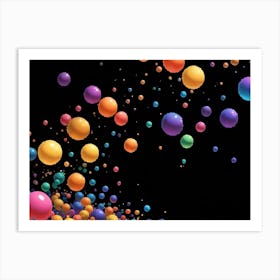 Abstract Colorful Sphere Scattered On Black Background Art Print