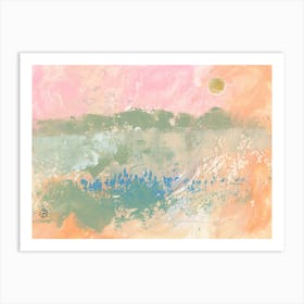 Abstract Landscape In Olive Green Peach And Pink - contemporary minimal living room bedroom Art Print