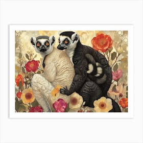 Floral Animal Illustration Lemur 1 Art Print