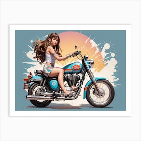 Girl Riding A Motorcycle 1 Art Print
