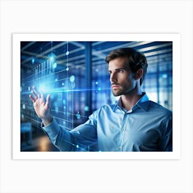 Businessman Interacting With Futuristic Digital Interface Art Print