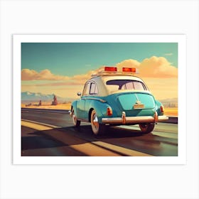 Retro Car At Highway 08 Art Print