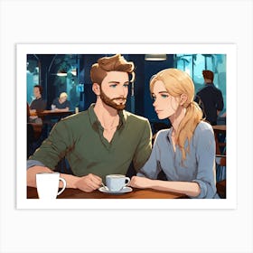 Couple In Cafe Art Print