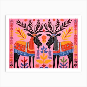 Moose 3 Folk Style Animal Illustration Art Print